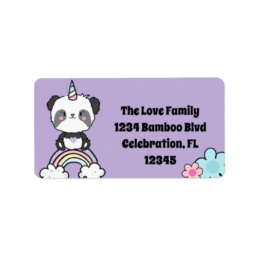 Étiquette Sweet Panda Unicorn Girly Floral (Devant)