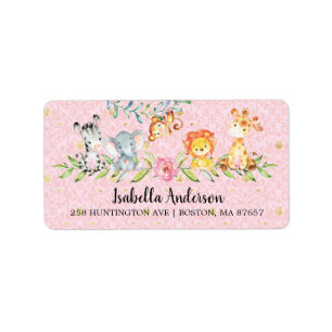 Étiquette Sweet Safari Animaux Filles Baby shower Adresse