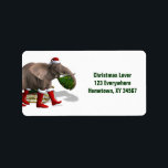 Étiquette Sweet Santa Claus Elephant<br><div class="desc">La couleur arrière - plan peut être changée : PERSONNALISER IT - EDIT - ARRIÈRE - PLAN père noël a obtenu un grand petit aide : un mignon mammifère avec bottes rouges et casquette, apportant cette année l'arbre de Noël et un sac plein de cadeaux - assez fort pour tirer...</div>