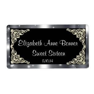 Étiquette Sweet sixteen Argent et noir, Custom, Eau