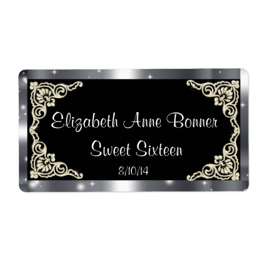 Étiquette Sweet sixteen Argent et noir, Custom, Eau (Devant)
