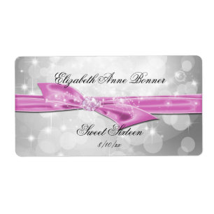 Étiquette Sweet Sixteen, Argent, Satin Rose, Sur mesure