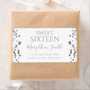 Étiquette Sweet sixteen Fille Argent Foil Confetti