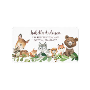 Étiquette Sweet Woodland Animals Baby Shower Address Label