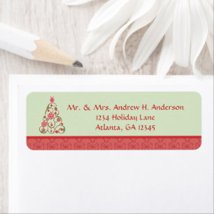 Étiquette Swirl Red & Green Christmas Tree Adresse de retour