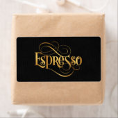 Étiquette Swirly Script Calligraphy Espresso Gold on Black (En situation)