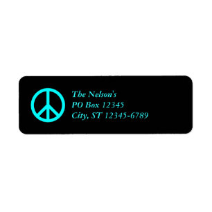 Étiquette Symbole de la paix noir et aqua