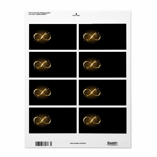 Étiquette Symbole d'infini doré (Feuille entière)