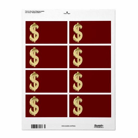 Étiquette Symbole dollar d'or (Feuille entière)