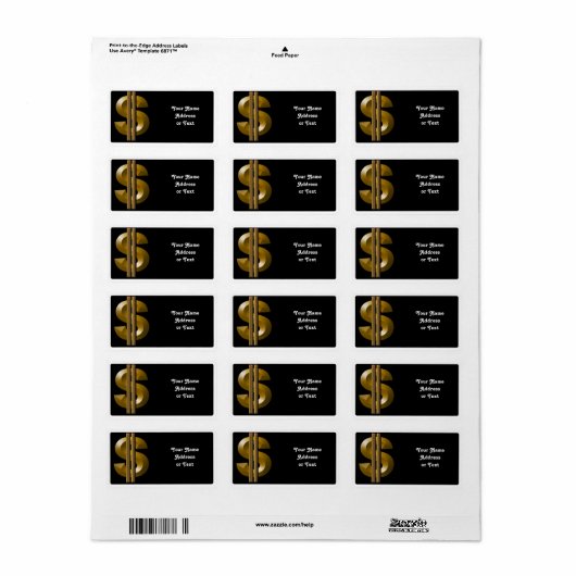 Étiquette SYMBOLE Dollar Or (Feuille entière)