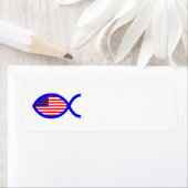 Étiquette Symbole du poisson chrétien du drapeau américain (En situation)