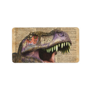 Étiquette T-rex, tyrannosaurus, art antique vintage de