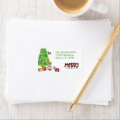 Étiquette Tabby Chat, Oiseau, Arbre de Noël Adresse de retou (En situation)