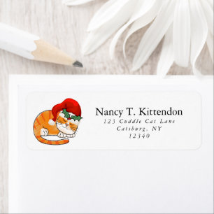 Étiquette Tabby de Noël Père Noël Chat