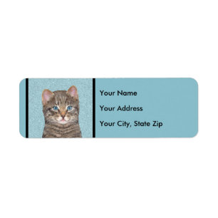 Étiquette Tabby Gris Peinture Chat - Cute Original Art Chat