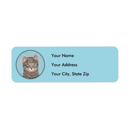 Étiquette Tabby Gris Peinture Chat - Cute Original Art Chat (Devant)