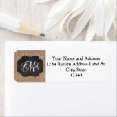 Étiquette Tableau de bord Burlap Look Triple Script monogram (En situation)
