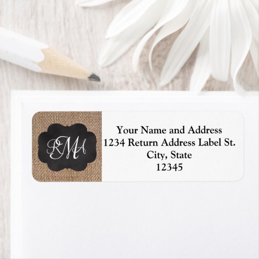 Étiquette Tableau de bord Burlap Look Triple Script monogram (En situation)