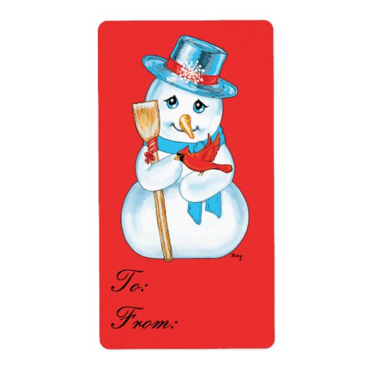 Étiquette Tag Cadeau du cardinal Snowman (Devant)