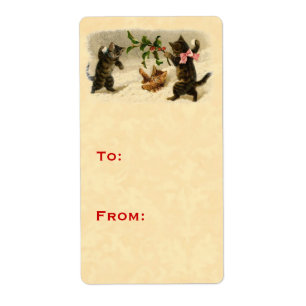 Étiquette Tag V09 Vintage Christmas Cats Snowball Fight Gift
