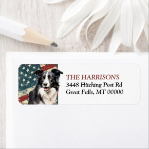 Étiquette Tamis Collie Chien Adresse de Retour Drapeau USA G