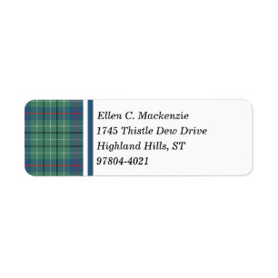 Étiquette Tartan antique vert clair et bleu de clan de