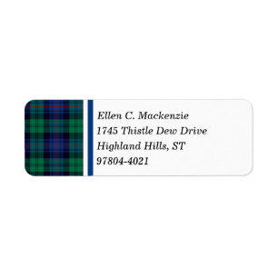 Étiquette Tartan de bleu royal et de vert de clan