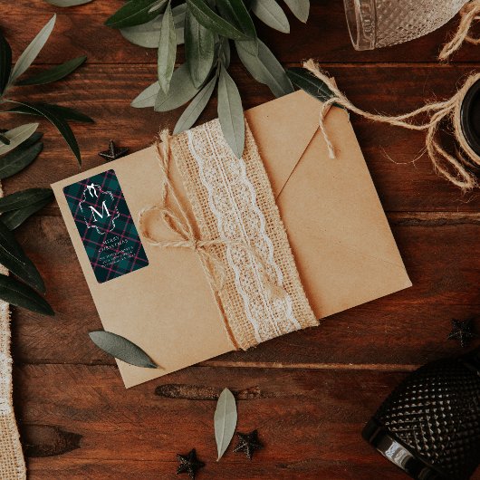 Étiquette Tartan vert et rose | Noël monographique personnal