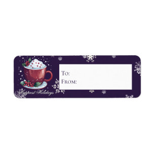 Étiquette Tasse de chocolat chaud de Noël Cadeau violet