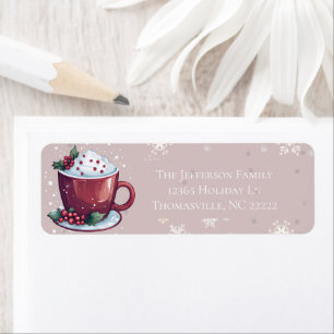 Étiquette Tasse de Chocolat Chaud de Noël Rose Pâle