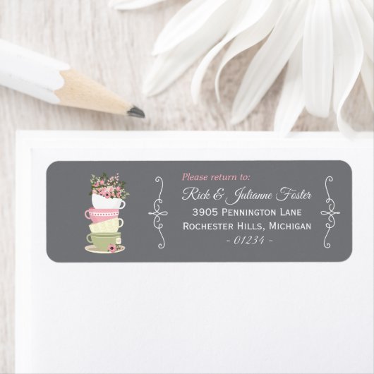 Étiquette Tasses à thé empilées de l'après-midi Douche Adres (En situation)