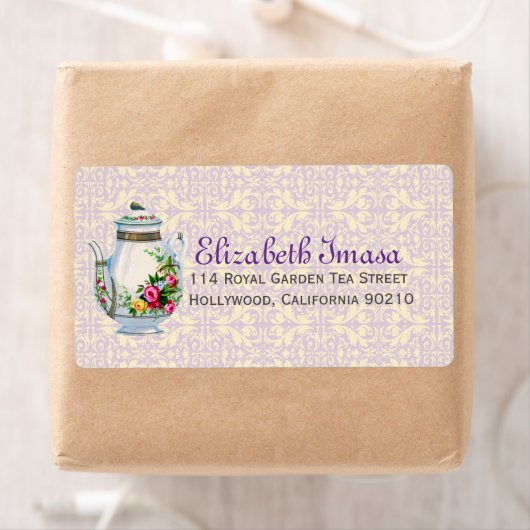 Étiquette Tea Party Vintage violet (En situation)