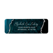 Étiquette Teal Blue Agate Silver Wedding Return Address (Devant)