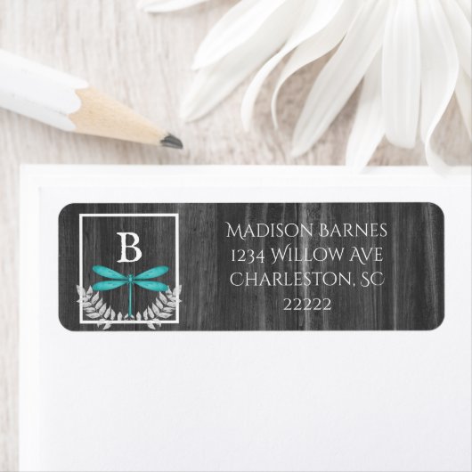 Étiquette Teal Dragonfly Rustic Label (En situation)