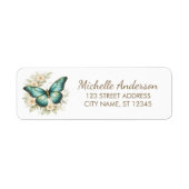 Étiquette Teal Gold Butterfly with Delicate  Return Address  (Devant)