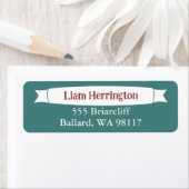 Étiquette Teal Green & Burgundy Address Label with Banner (En situation)