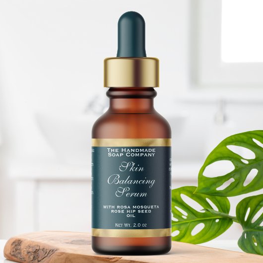 Étiquette Teal Green & Gold Small Dropper Bottle Label 