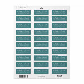 Étiquette Teal Heart Script Couple Return Address Label (Feuille entière)