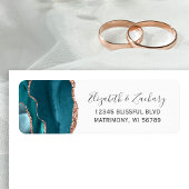 Étiquette Teal Rose Gold Agate Wedding Return Address