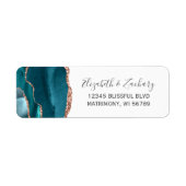 Étiquette Teal Rose Gold Agate Wedding Return Address (Devant)