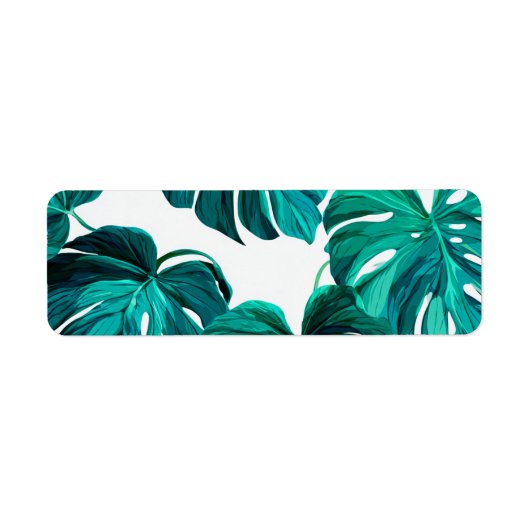 Étiquette Teal Tropical Monstera Leaf Seamless Pattern Art (Devant)