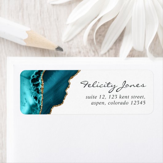 Étiquette Teal - Turquoise et Géode d'agate en or Label (En situation)