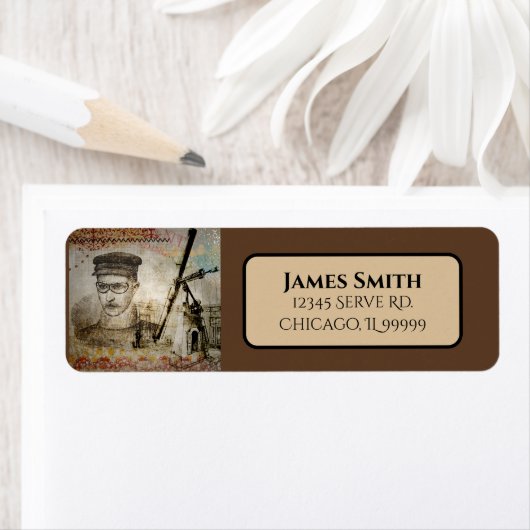 Étiquette Télescope scientifique de l'inventeur Steampunk de (En situation)