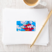 Étiquette Temple japonais avec fleurs de cerisiers (En situation)