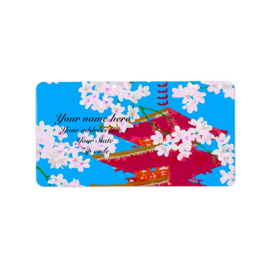 Étiquette Temple japonais avec fleurs de cerisiers (Devant)