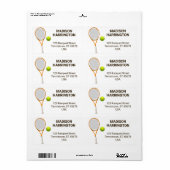 Étiquette Tennis de nom et d'adresse personnalisés (Feuille entière)