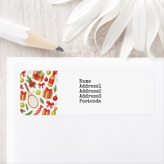 Étiquette Tennis Noël thème avec cadeaux (En situation)