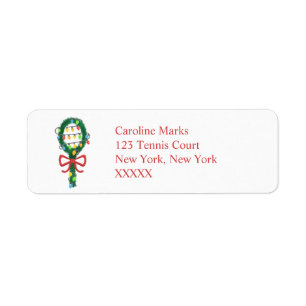 Étiquette Tennis Racket Christmas Wreath Return Adresse