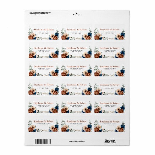 Étiquette Terracotta Marine Bleu Vert Mariage géométrique (Feuille entière)