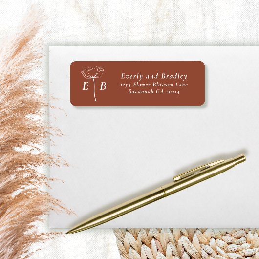 Étiquette Terracotta White Monogram Floral Accent Address
